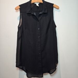 H&M Women's Black Sheer Button Down Sleeveless Top 6